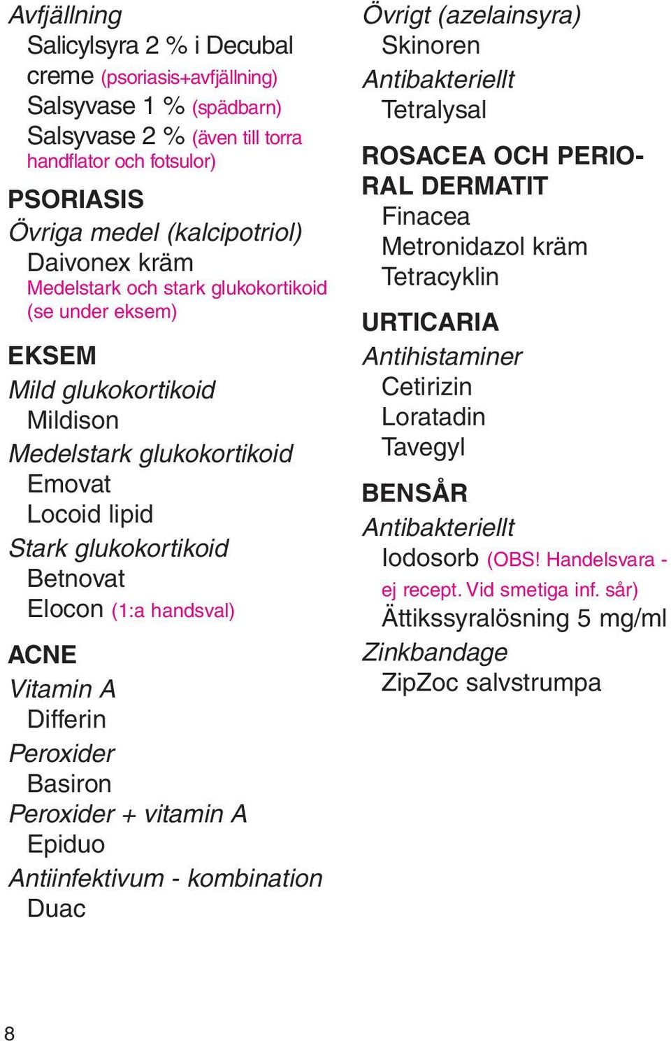 Vitamin A Differin Peroxider Basiron Peroxider + vitamin A Epiduo Antiinfektivum - kombination Duac Övrigt (azelainsyra) Skinoren Antibakteriellt Tetralysal ROSACEA OCH PERIO- RAL DERMATIT Finacea