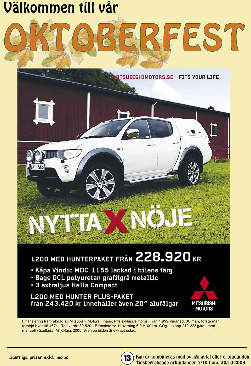 från 243.420 kr innehåller även 20 alufälgar Finansiering framräknad av Mitsubishi Motors Finans. Pris exklusive moms. Från 1.999:-/månad.