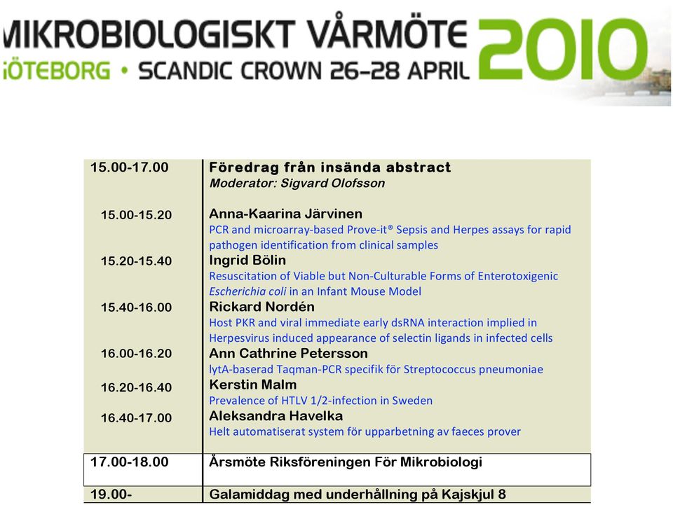 Ingrid Bölin Resuscitation of Viable but Non Culturable Forms of Enterotoxigenic Escherichia coli in an Infant Mouse Model Rickard Nordén Host PKR and viral immediate early dsrna interaction implied