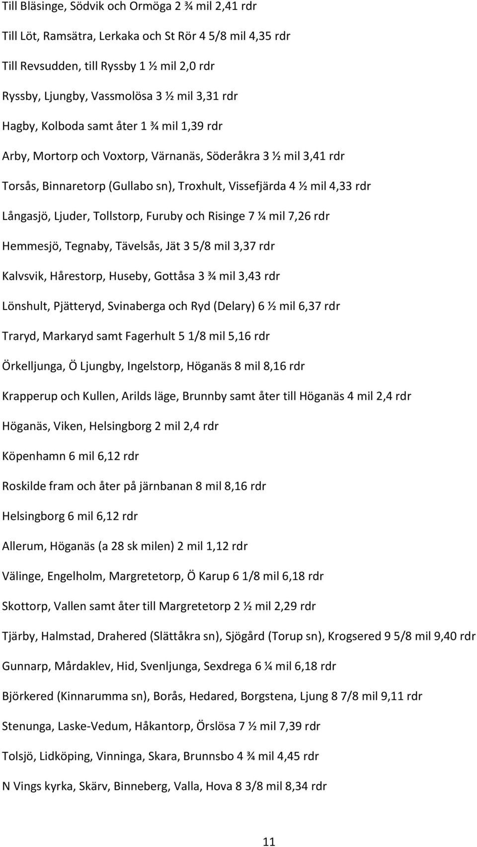 Tollstorp, Furuby och Risinge 7 ¼ mil 7,26 rdr Hemmesjö, Tegnaby, Tävelsås, Jät 3 5/8 mil 3,37 rdr Kalvsvik, Hårestorp, Huseby, Gottåsa 3 ¾ mil 3,43 rdr Lönshult, Pjätteryd, Svinaberga och Ryd