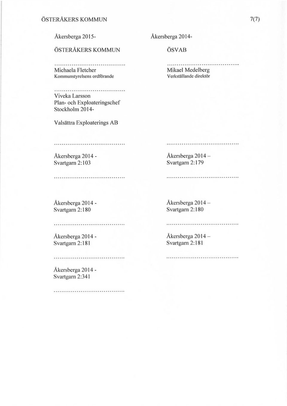 AB Åkersberga 2014 - Svartgarn 2:103 Åkersberga 2014 Svartgarn 2:179 Åkersberga 2014 Svartgarn 2:180 Åkersberga 2014