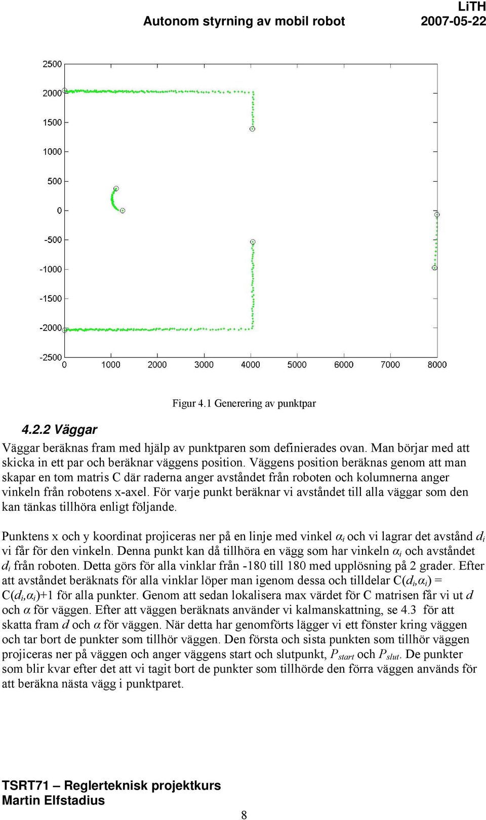 För varje punkt beräknar vi avståndet till alla väggar som den kan tänkas tillhöra enligt följande.