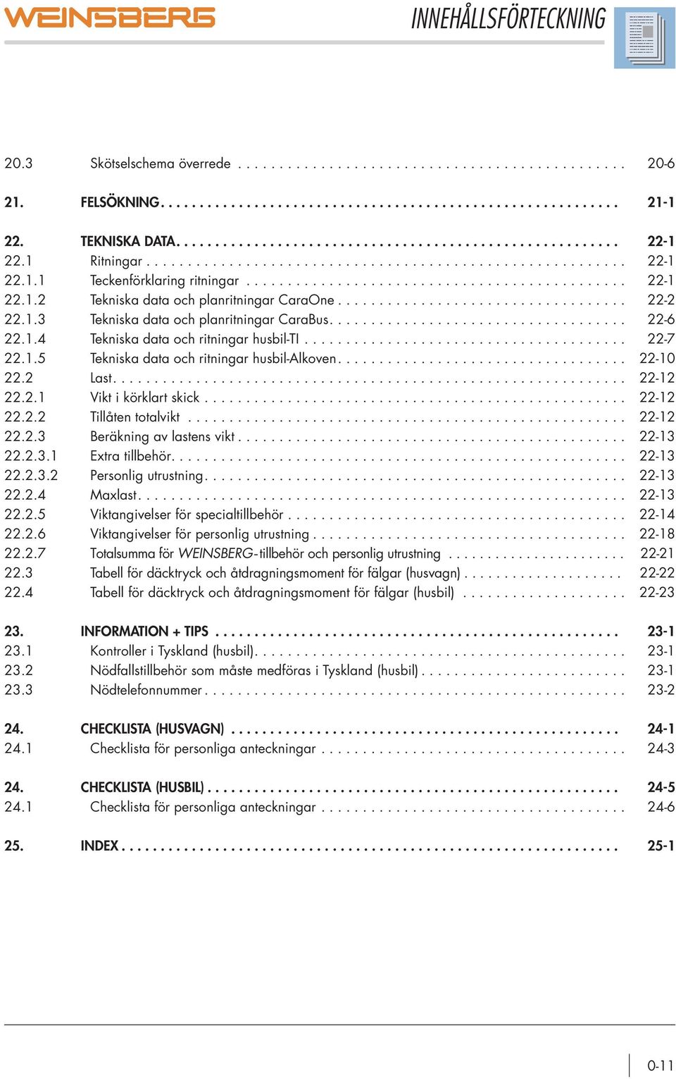 .................................. 22-2 22.1.3 Tekniska data och planritningar CaraBus.................................... 22-6 22.1.4 Tekniska data och ritningar husbil-ti....................................... 22-7 22.