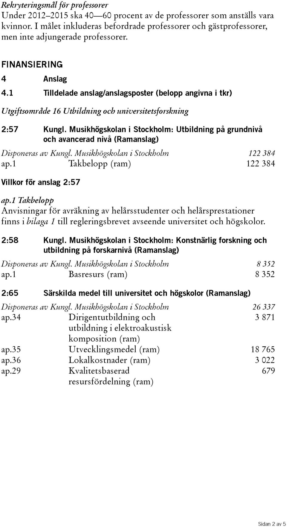 1 Tilldelade anslag/anslagsposter (belopp angivna i tkr) Utgiftsområde 16 Utbildning och universitetsforskning 2:57 Kungl.