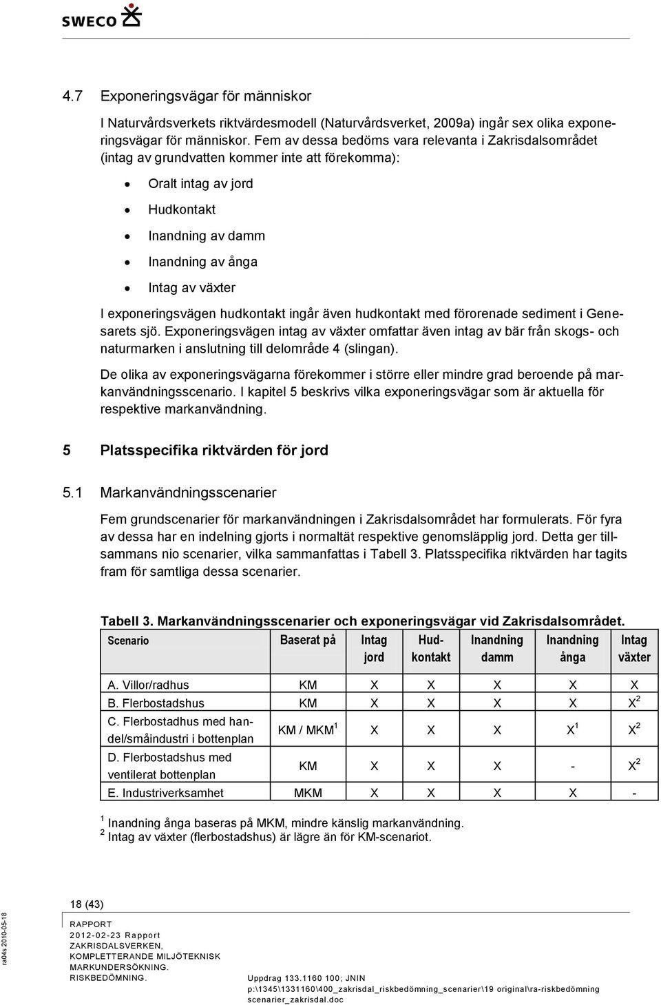 exponeringsvägen hudkontakt ingår även hudkontakt med förorenade sediment i Genesarets sjö.