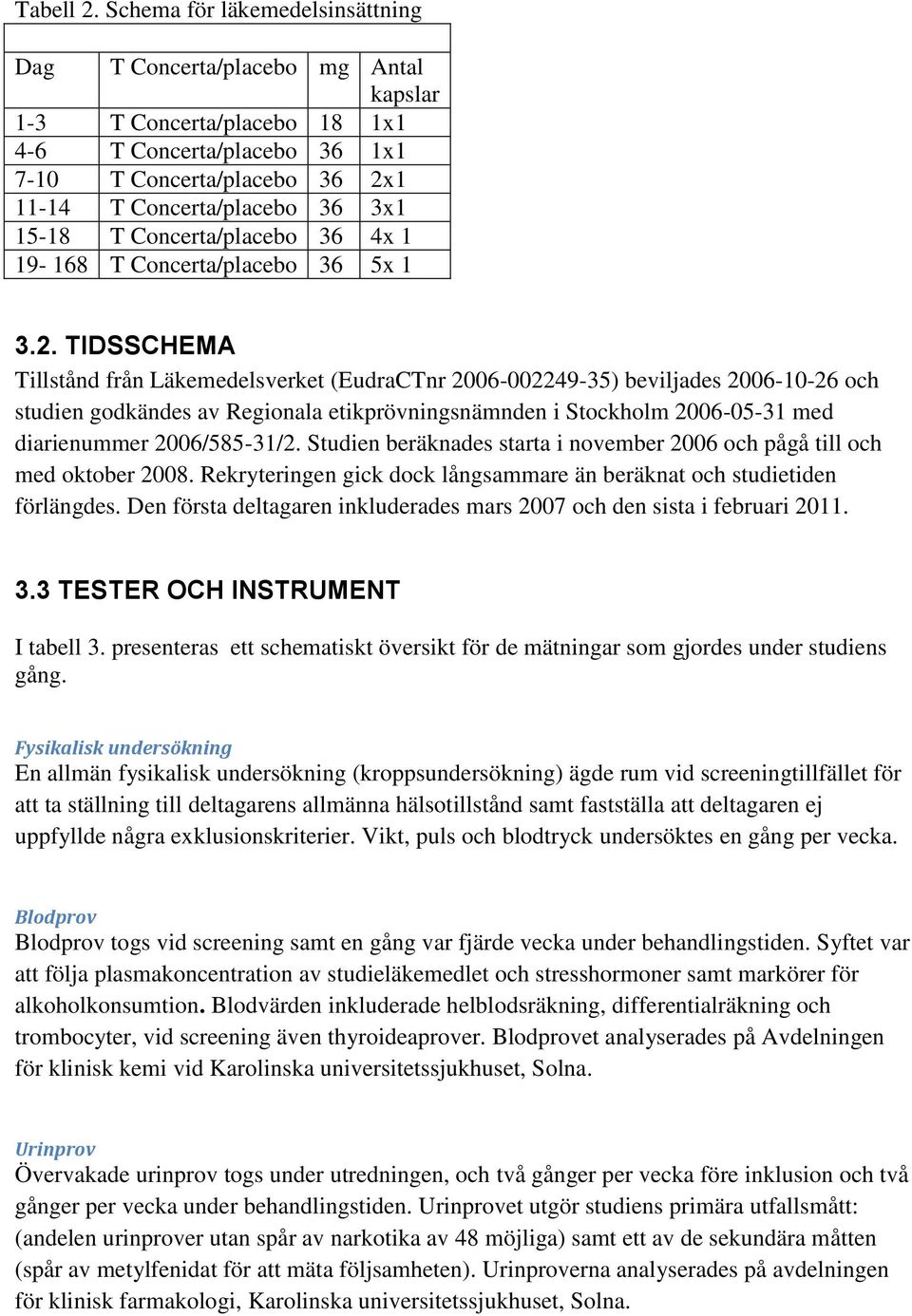 15-18 T Concerta/placebo 36 4x 1 19-168 T Concerta/placebo 36 5x 1 3.2.