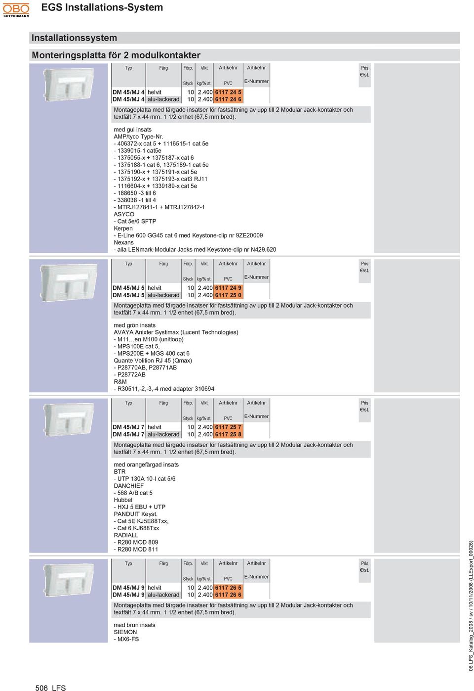 - 406372-x cat 5 + 1116515-1 cat 5e - 1339015-1 cat5e - 1375055-x + 1375187-x cat 6-1375188-1 cat 6, 1375189-1 cat 5e - 1375190-x + 1375191-x cat 5e - 1375192-x + 1375193-x cat3 RJ11-1116604-x +