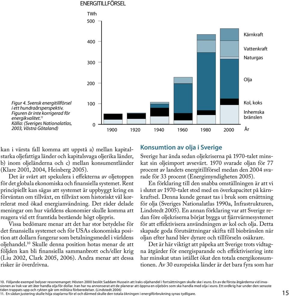 mellan konsumentländer (Klare 2001, 2004, Heinberg 2005). Det är svårt att spekulera i effekterna av oljetoppen för det globala ekonomiska och finansiella systemet.