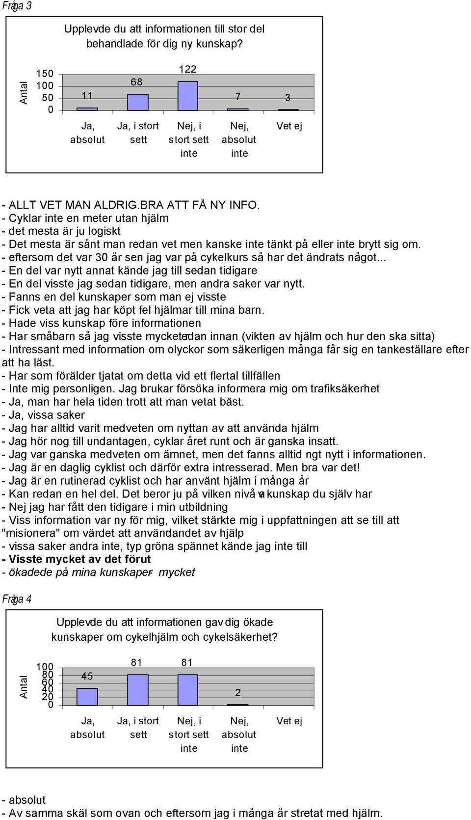 - eftersom det var 3 år sen jag var på cykelkurs så har det ändrats något... - En del var nytt annat kände jag till sedan tidigare - En del visste jag sedan tidigare, men andra saker var nytt.