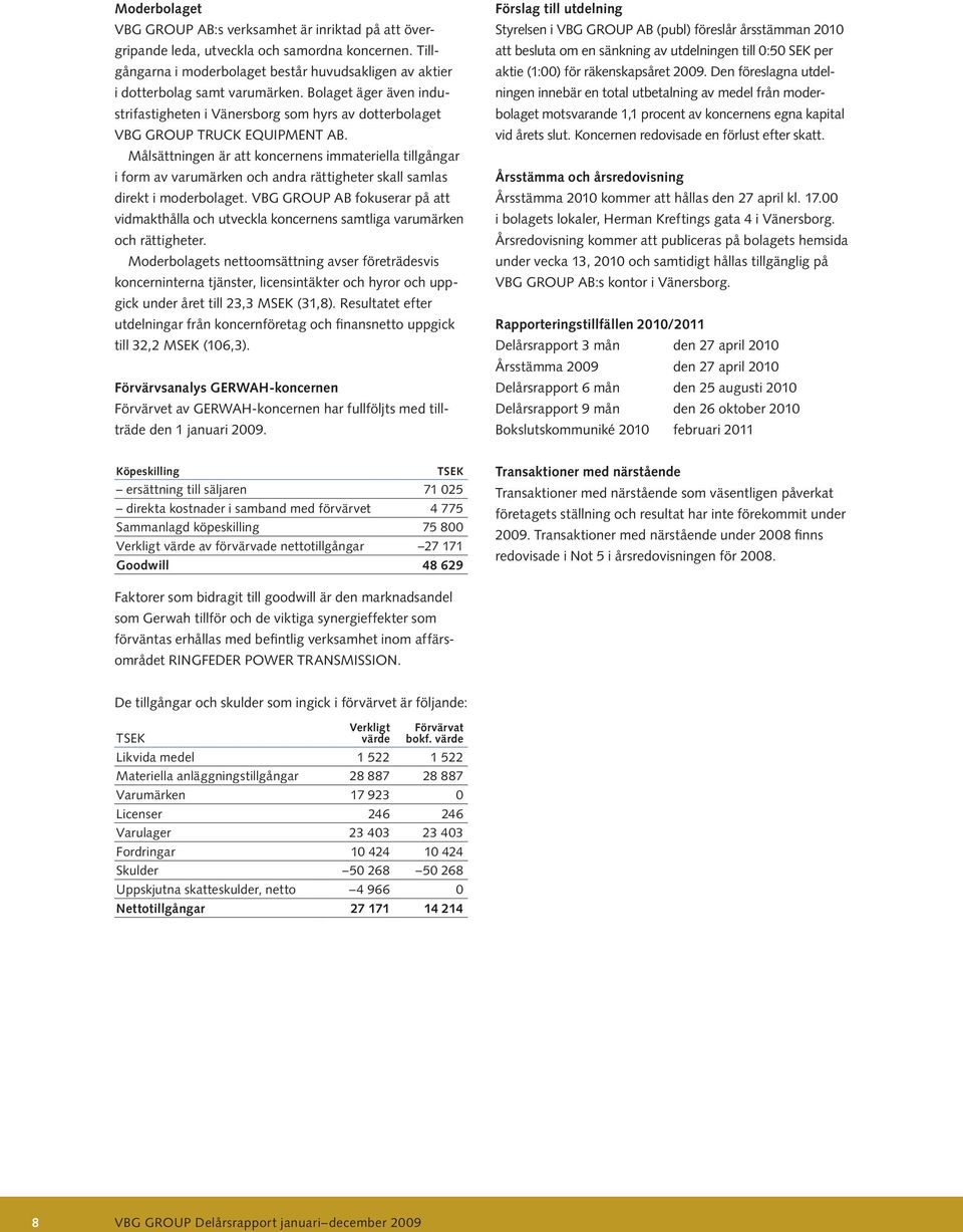 Målsättningen är att koncernens immateriella tillgångar i form av varumärken och andra rättigheter skall samlas direkt i moderbolaget.