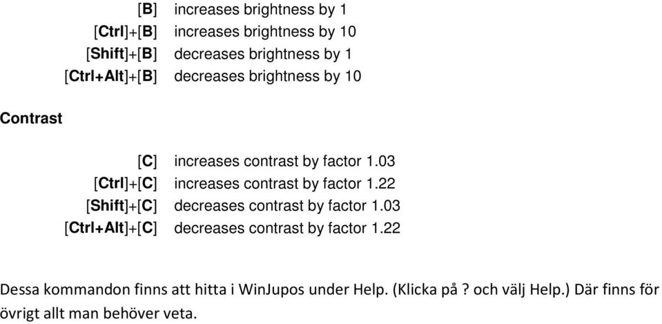 03 [Ctrl]+[C] increases contrast by factor 1.22 [Shift]+[C] decreases contrast by factor 1.