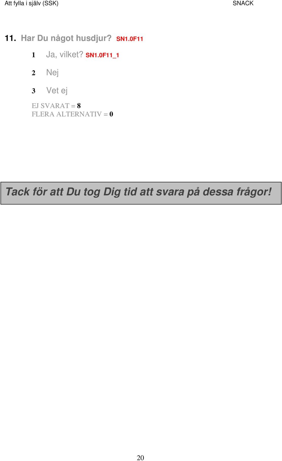 0F11 1 Ja, vilket? SN1.