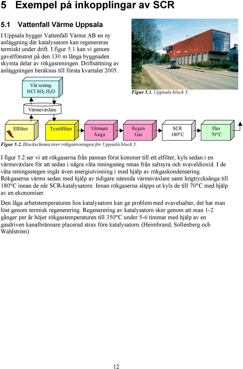 Värmeväxlare Elfilter Textilfilter Värmare Ånga Regen Gas SCR 180 C Eko 70 C Figur 5.2. Blockschema över rökgasreningen för Uppsala block 5. I figur 5.