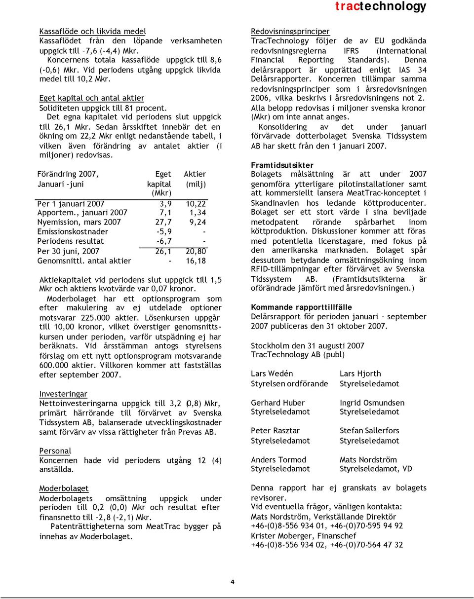 Sedan årsskiftet innebär det en ökning om 22,2 Mkr enligt nedanstående tabell, i vilken även förändring av antalet aktier (i miljoner) redovisas.