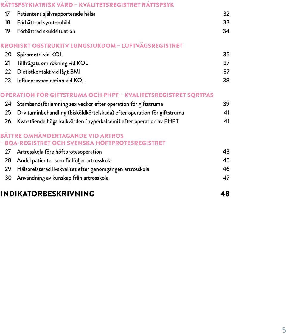 KVALITETSREGISTRET SQRTPAS 24 Stämbandsförlamning sex veckor efter operation för giftstruma 39 25 D-vitaminbehandling (bisköldkörtelskada) efter operation för giftstruma 41 26 Kvarstående höga