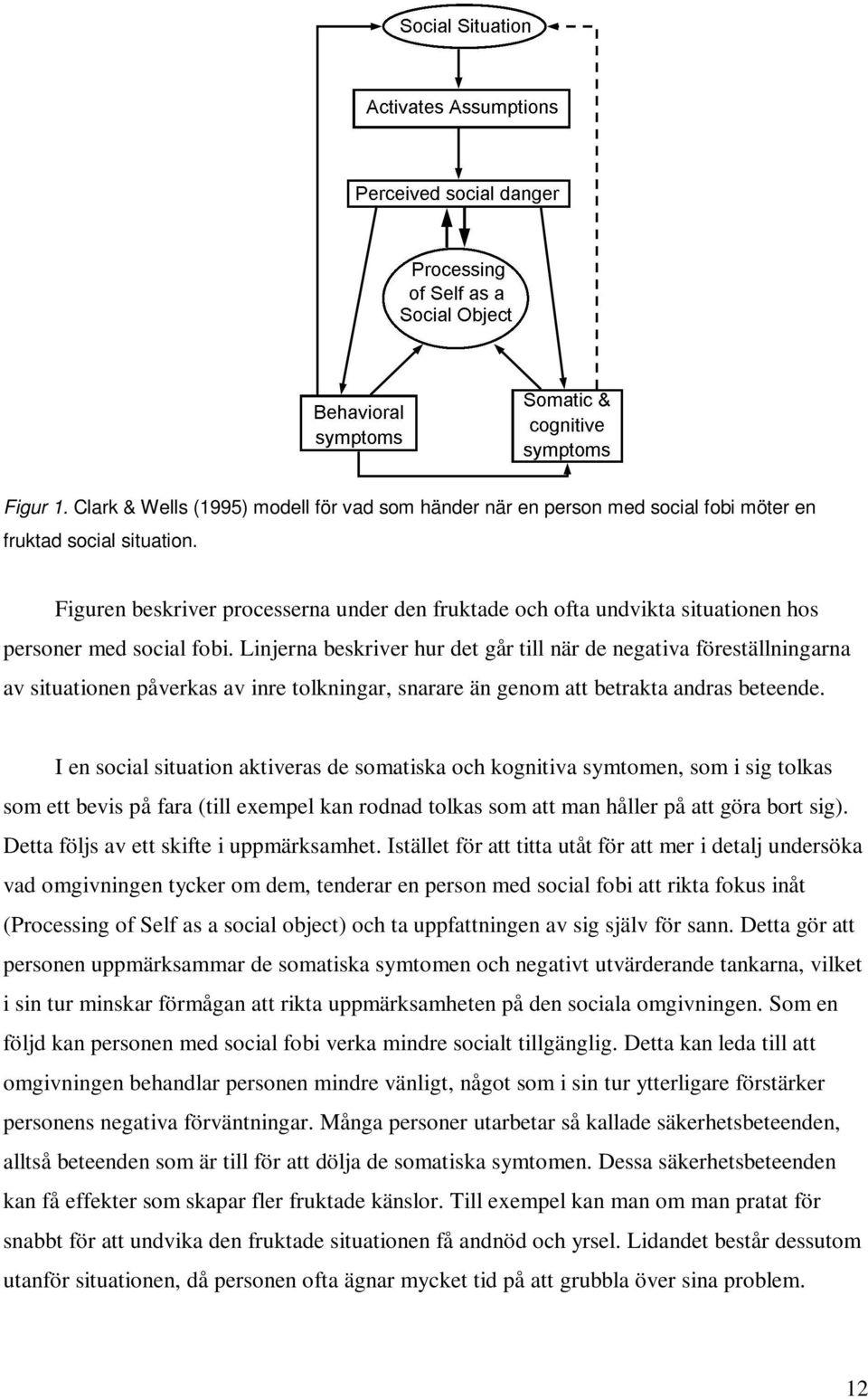 Linjerna beskriver hur det går till när de negativa föreställningarna av situationen påverkas av inre tolkningar, snarare än genom att betrakta andras beteende.