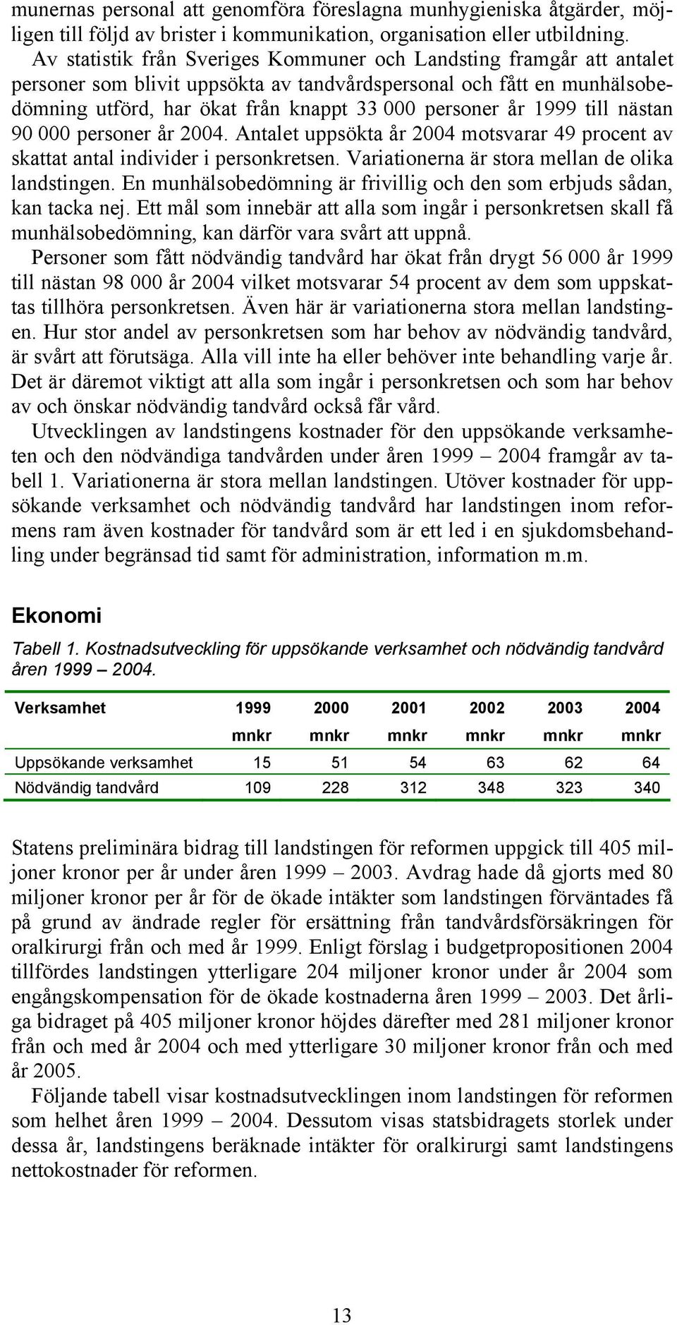 1999 till nästan 90 000 personer år 2004. Antalet uppsökta år 2004 motsvarar 49 procent av skattat antal individer i personkretsen. Variationerna är stora mellan de olika landstingen.