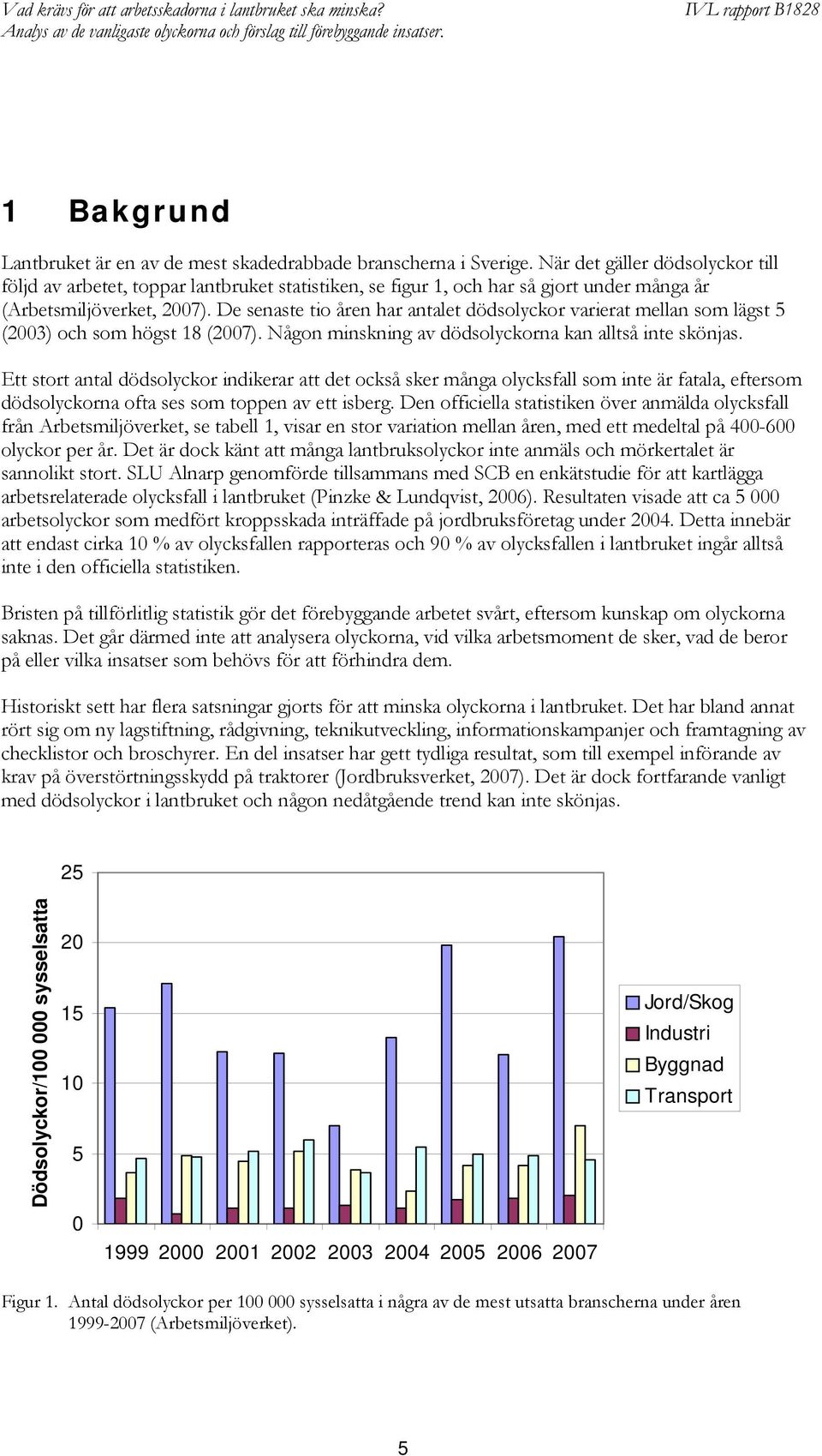 De senaste tio åren har antalet dödsolyckor varierat mellan som lägst 5 (2003) och som högst 18 (2007). Någon minskning av dödsolyckorna kan alltså inte skönjas.