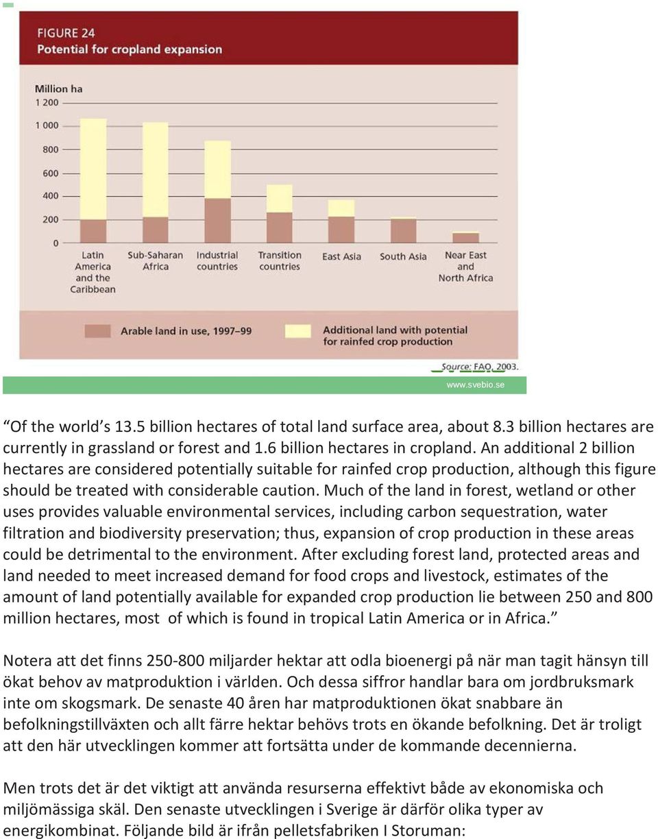 Much of the land in forest, wetland or other uses provides valuable environmental services, including carbon sequestration, water filtration and biodiversity preservation; thus, expansion of crop