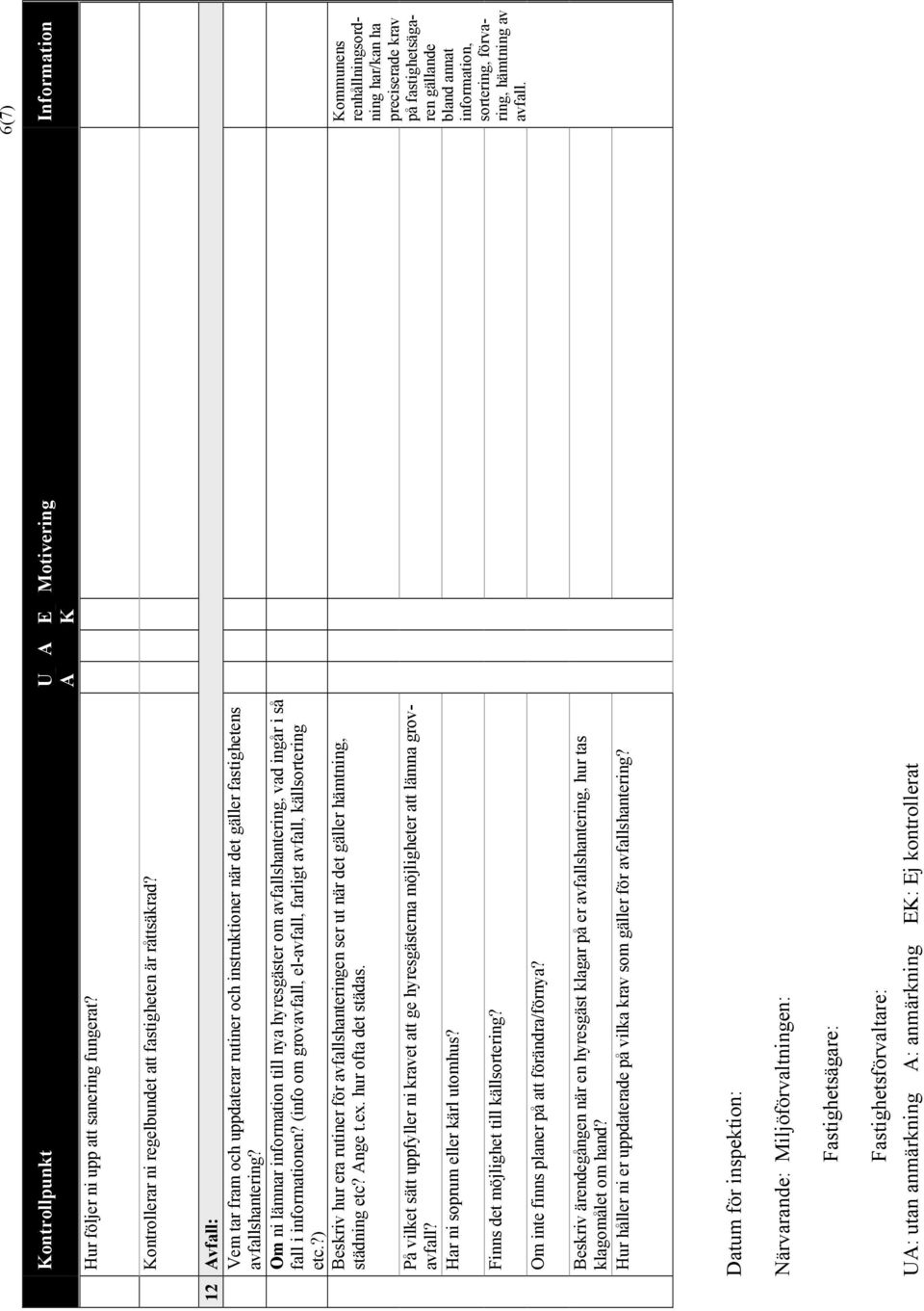 Om ni lämnar information till nya hyresgäster om avfallshantering, vad ingår i så fall i informationen? (info om grovavfall, el-avfall, farligt avfall, källsortering etc.