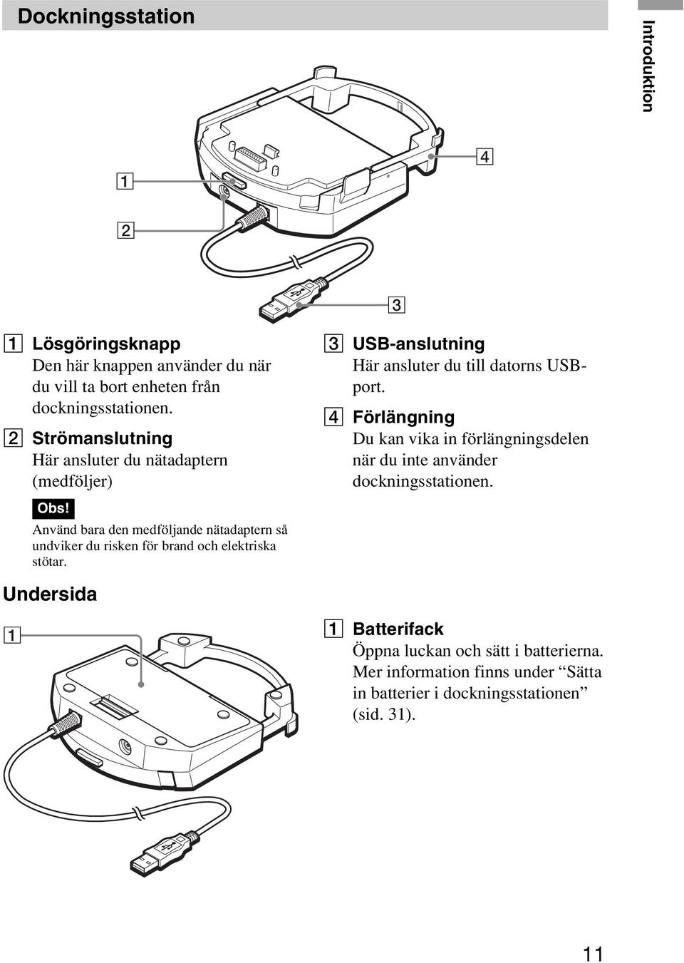 Använd bara den medföljande nätadaptern så undviker du risken för brand och elektriska stötar.