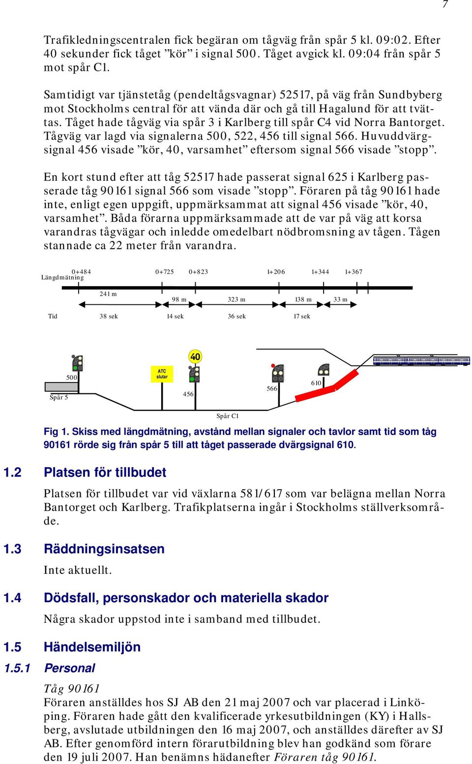 Tåget hade tågväg via spår 3 i Karlberg till spår C4 vid Norra Bantorget. Tågväg var lagd via signalerna 500, 522, 456 till signal 566.