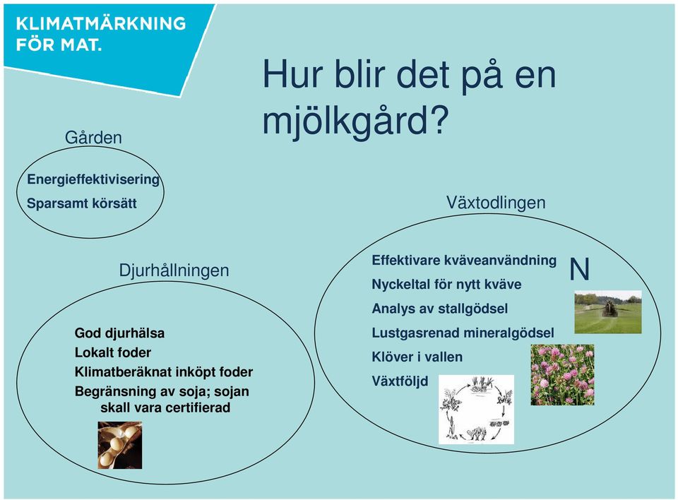 Lokalt foder Klimatberäknat inköpt foder Begränsning av soja; sojan skall vara