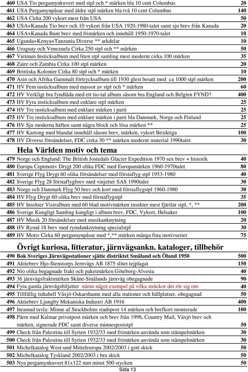 arkdelar 10 466 Uruguay och Venezuela Cirka 250 stpl och ** märken 50 467 Vietnam Insticksalbum med liten stpl samling mest modernt cirka 100 märken 35 468 Zaire och Zambia Cirka 100 stpl märken 20