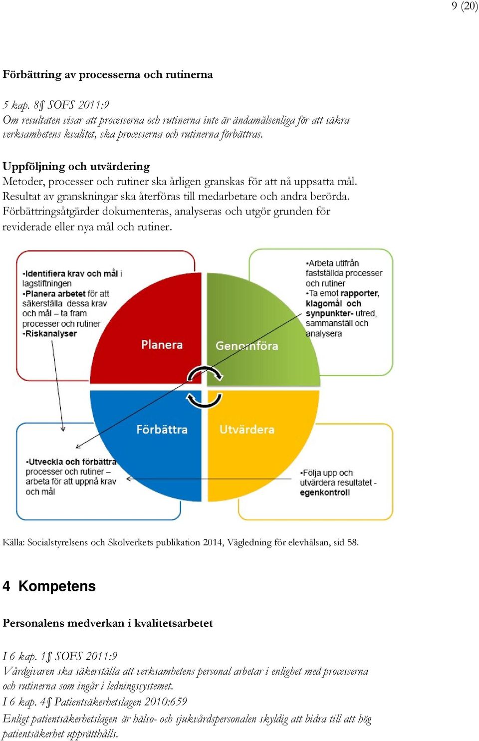 Uppföljning och utvärdering Metoder, processer och rutiner ska årligen granskas för att nå uppsatta mål. Resultat av granskningar ska återföras till medarbetare och andra berörda.