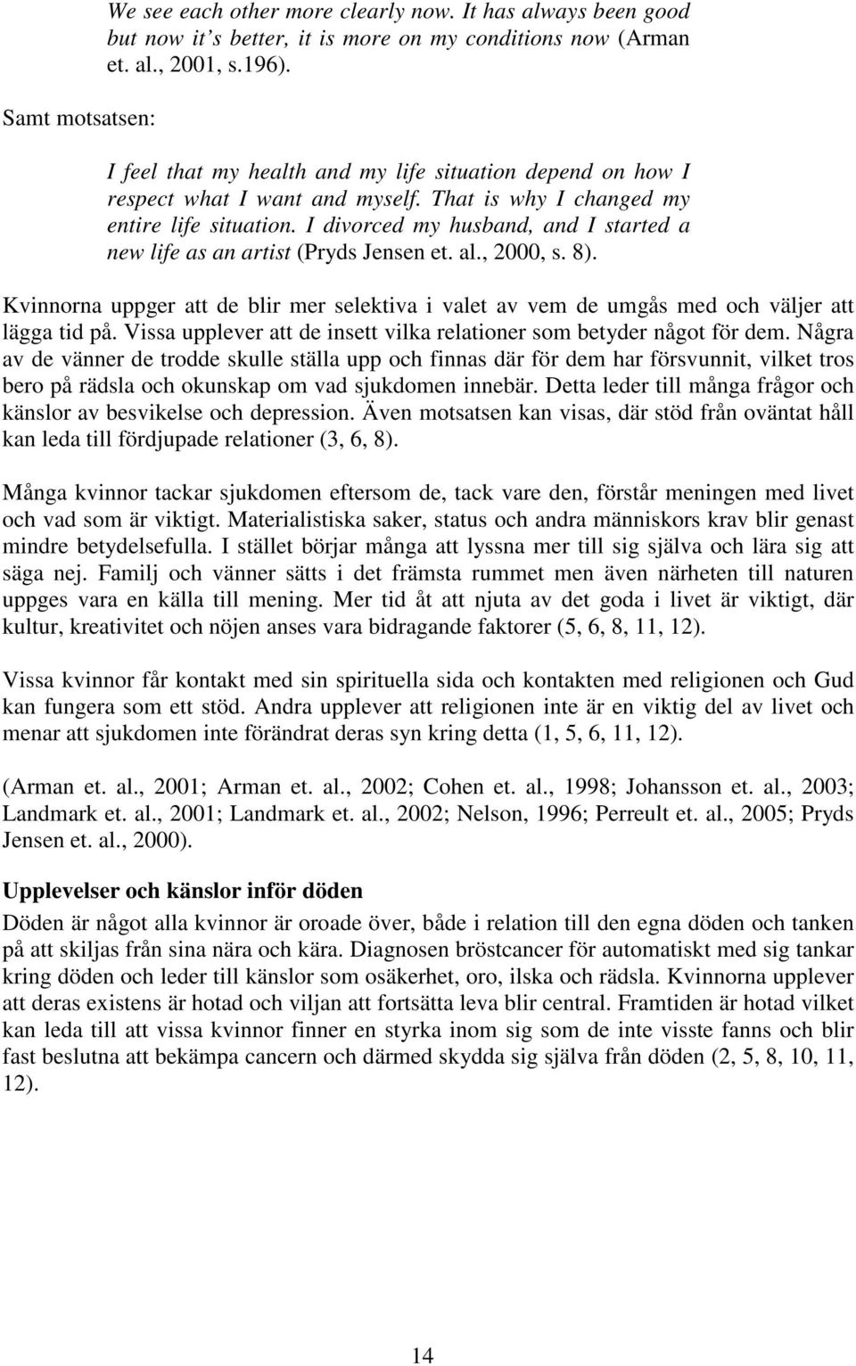 I divorced my husband, and I started a new life as an artist (Pryds Jensen et. al., 2000, s. 8). Kvinnorna uppger att de blir mer selektiva i valet av vem de umgås med och väljer att lägga tid på.