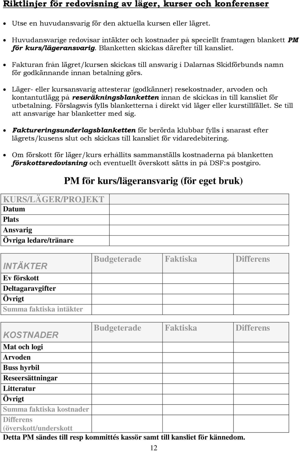 Fakturan från lägret/kursen skickas till ansvarig i Dalarnas Skidförbunds namn för godkännande innan betalning görs.