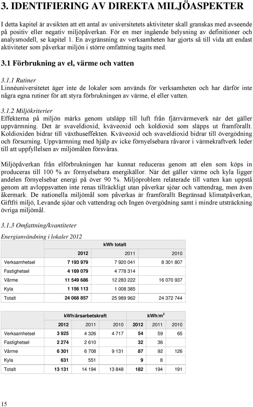 En avgränsning av verksamheten har gjorts så till vida att endast aktiviteter som påverkar miljön i större omfattning tagits med. 3.1 