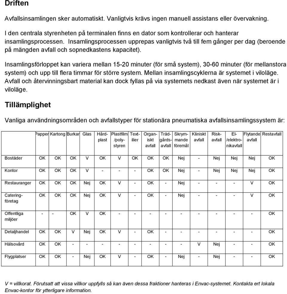 Insamlingsprocessen upprepas vanligtvis två till fem gånger per dag (beroende på mängden avfall och sopnedkastens kapacitet).