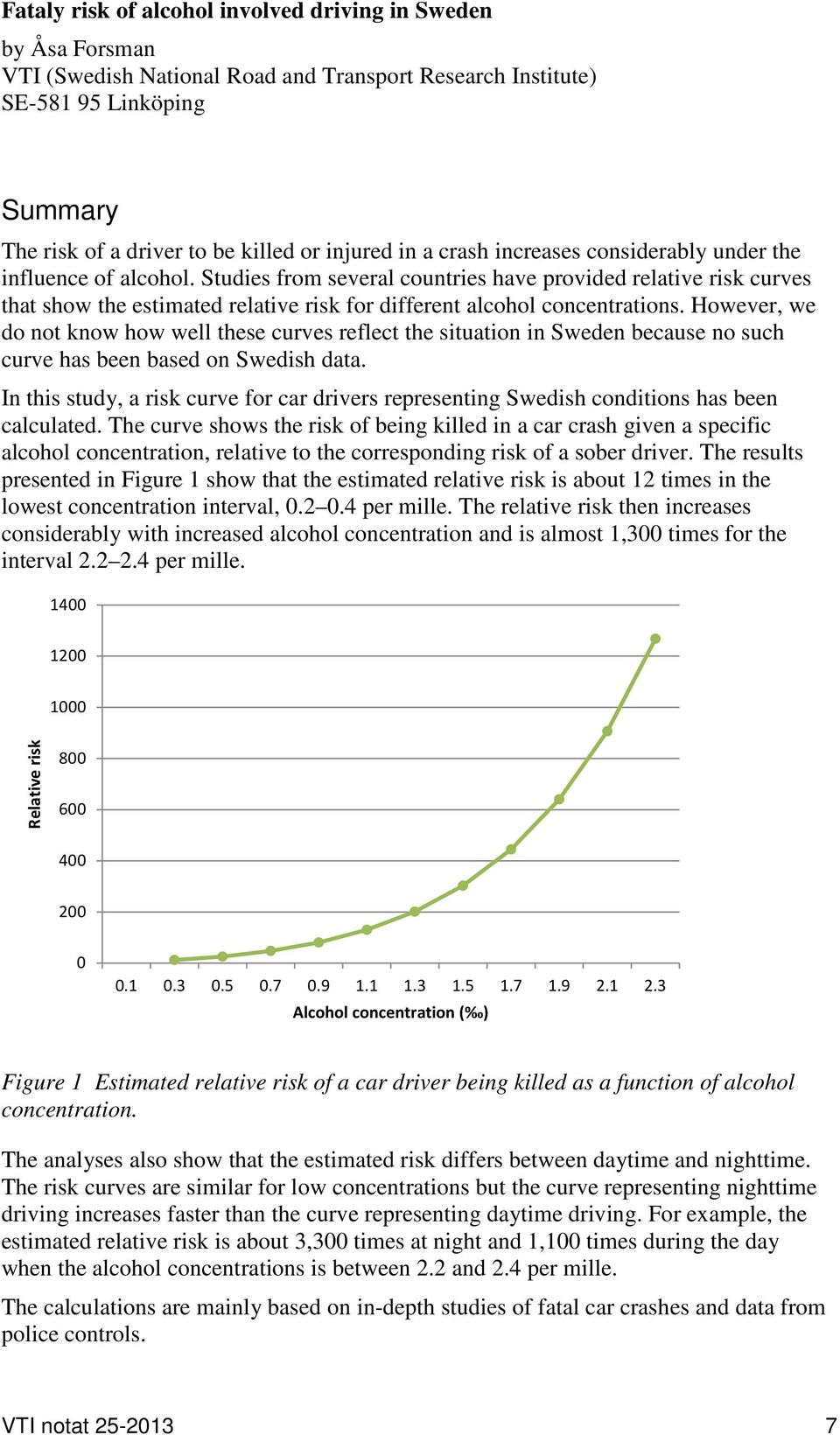 Studies from several countries have provided relative risk curves that show the estimated relative risk for different alcohol concentrations.