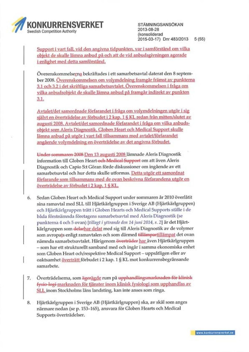 enlighet med detta samförstånd. Överenskommelserna bekräftades i ett samarbetsavtal daterat den 8 september 2008. Överenskommelsen om volymdelning framgår främst av punkterna 3.1 och 3.