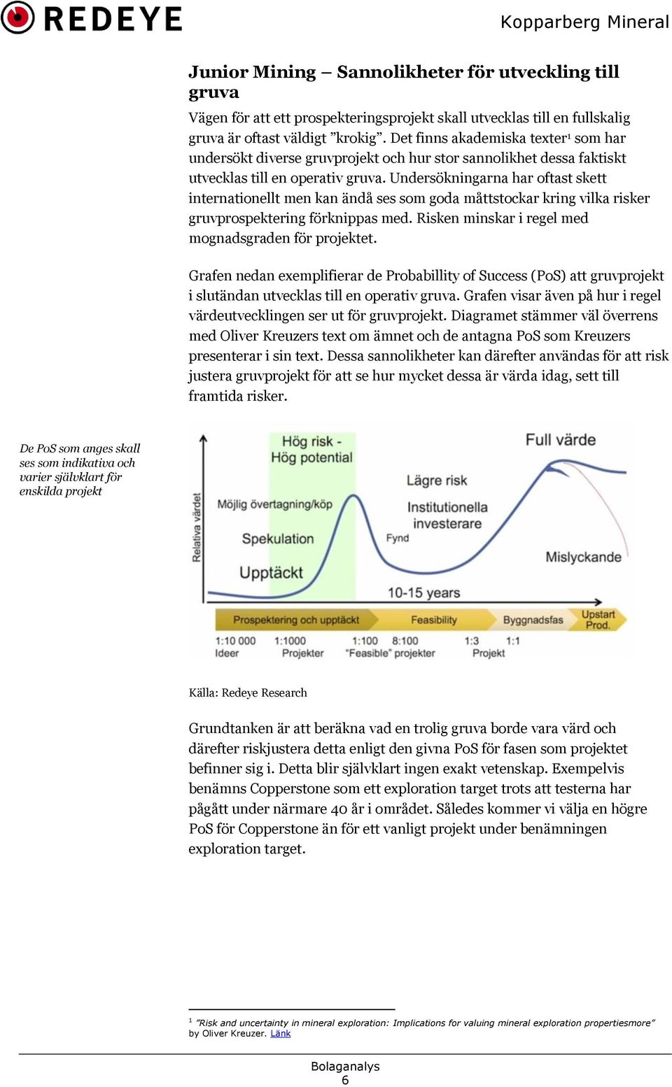 Undersökningarna har oftast skett internationellt men kan ändå ses som goda måttstockar kring vilka risker gruvprospektering förknippas med. Risken minskar i regel med mognadsgraden för projektet.