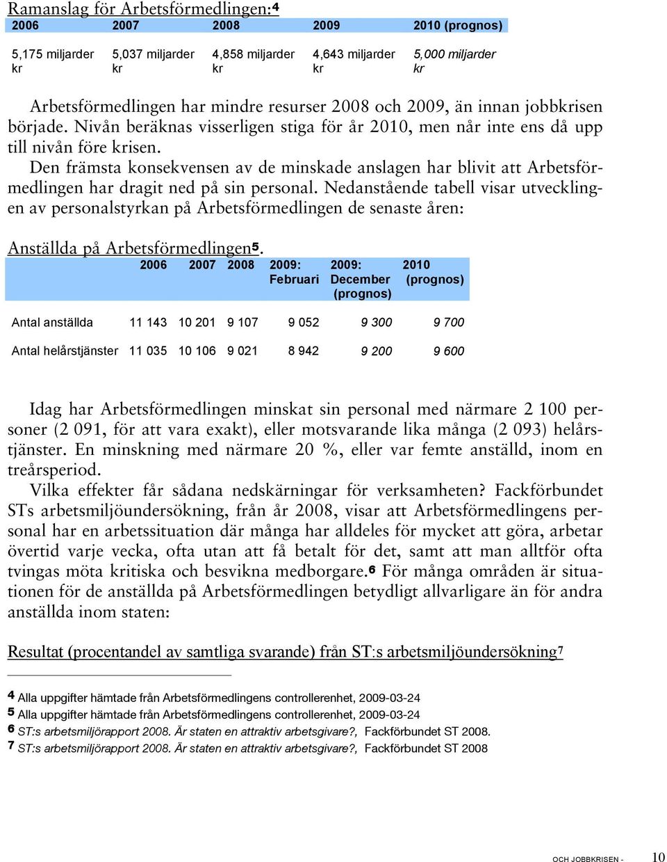 Den främsta konsekvensen av de minskade anslagen har blivit att Arbetsförmedlingen har dragit ned på sin personal.