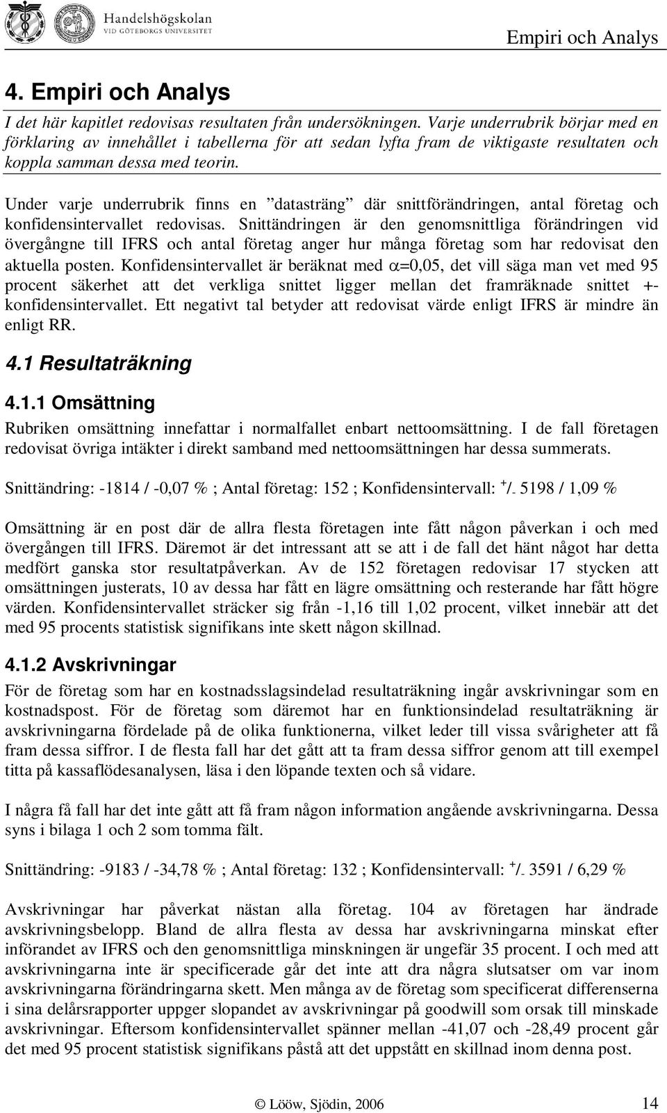 Under varje underrubrik finns en datasträng där snittförändringen, antal företag och konfidensintervallet redovisas.