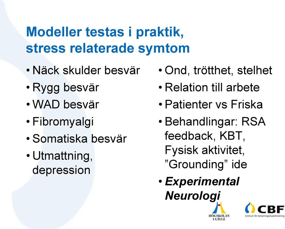 Ond, trötthet, stelhet Relation till arbete Patienter vs Friska