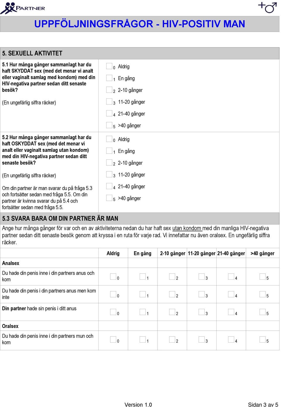 Hur många gånger sammanlagt har du haft OSKYDDAT sex (med det menar vi analt eller vaginalt samlag utan kondom) med din HIV-negativa partner sedan ditt (En ungefärlig siffra räcker) Om din partner är