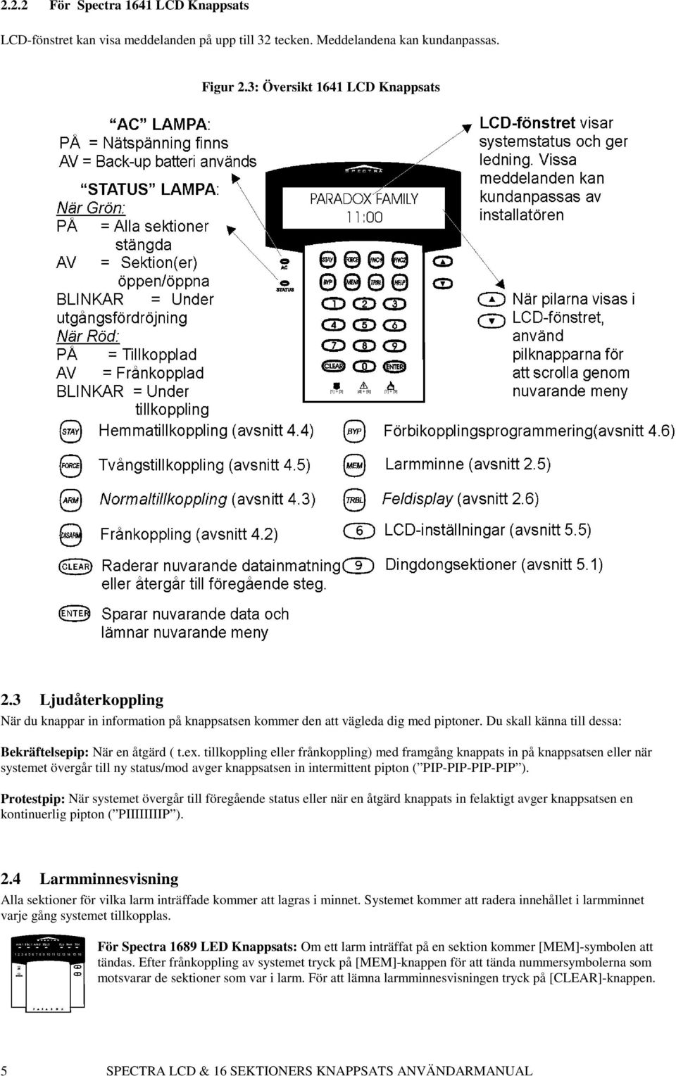 tillkoppling eller frånkoppling) med framgång knappats in på knappsatsen eller när systemet övergår till ny status/mod avger knappsatsen in intermittent pipton ( PIP-PIP-PIP-PIP ).