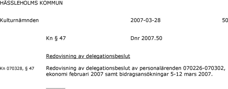 Redovisning av delegationsbeslut av personalärenden