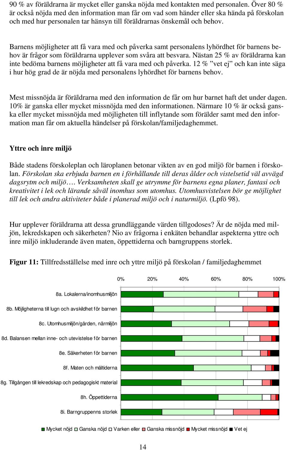 Barnens möjligheter att få vara med och påverka samt personalens lyhördhet för barnens behov är frågor som föräldrarna upplever som svåra att besvara.