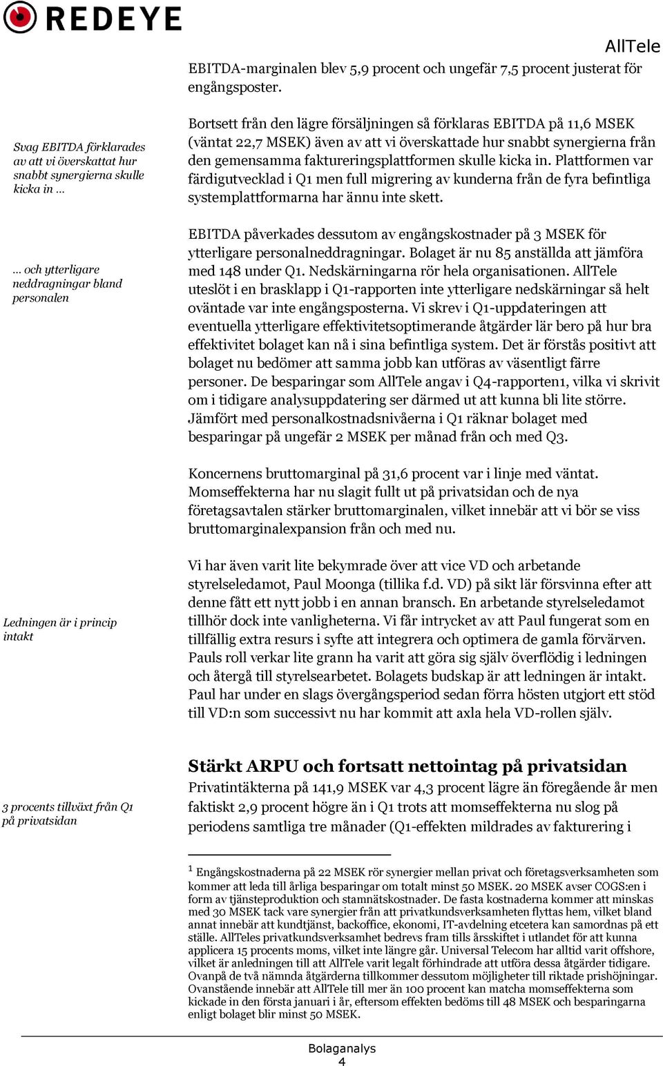 överskattade hur snabbt synergierna från den gemensamma faktureringsplattformen skulle kicka in.