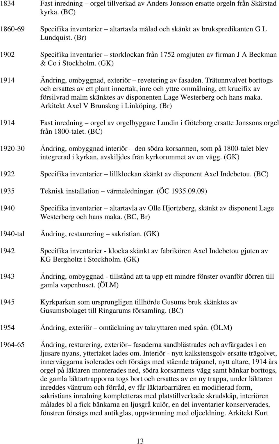 Trätunnvalvet borttogs och ersattes av ett plant innertak, inre och yttre ommålning, ett krucifix av försilvrad malm skänktes av disponenten Lage Westerberg och hans maka.