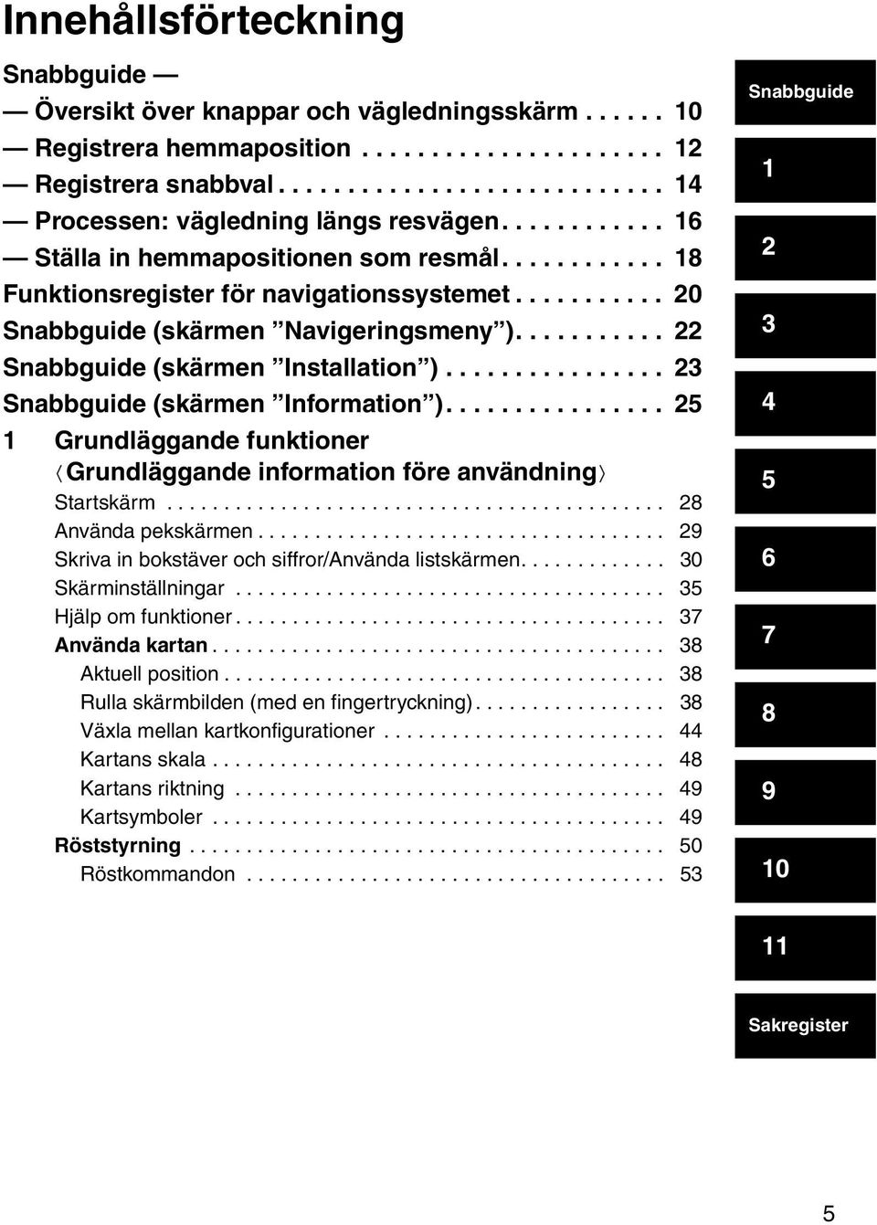 ............... 23 Snabbguide (skärmen Information )................ 25 1 Grundläggande funktioner Grundläggande information före användning Startskärm............................................ 28 Använda pekskärmen.