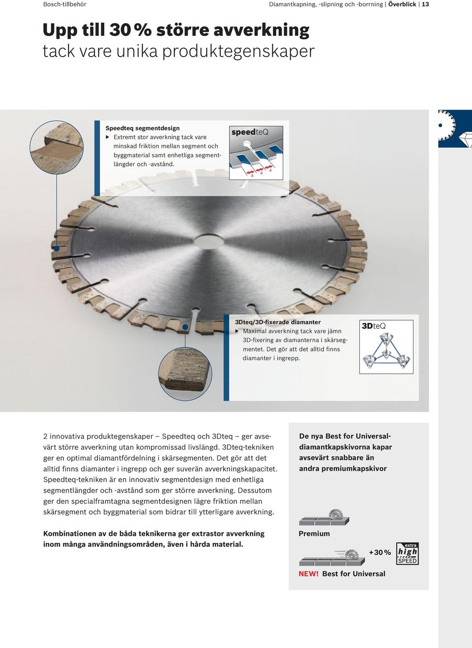 Det gör att det alltid finns diamanter i ingrepp. 2 innovativa produktegenskaper Speedteq och 3Dteq ger avsevärt större avverkning utan kompromissad livslängd.