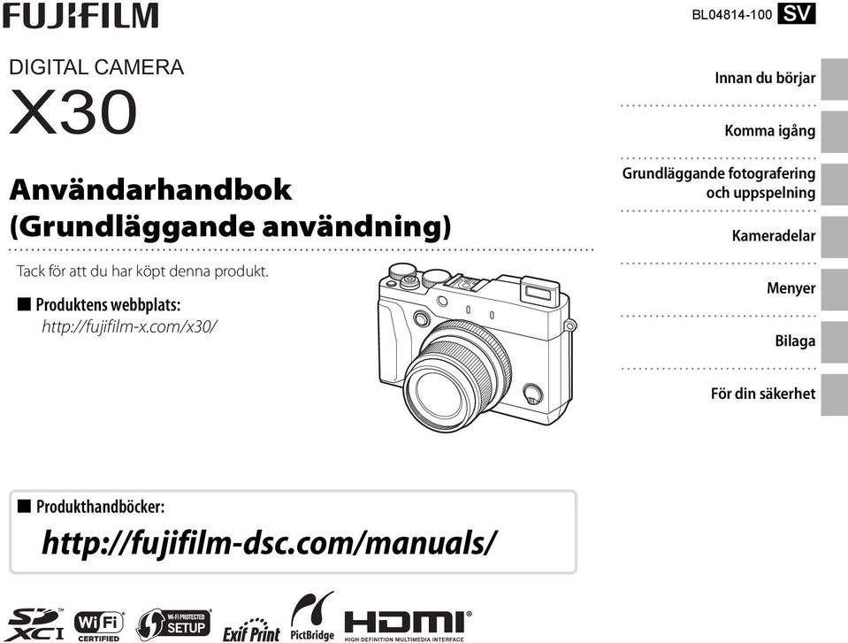 com/x30/ Innan du börjar Komma igång Grundläggande fotografering och uppspelning