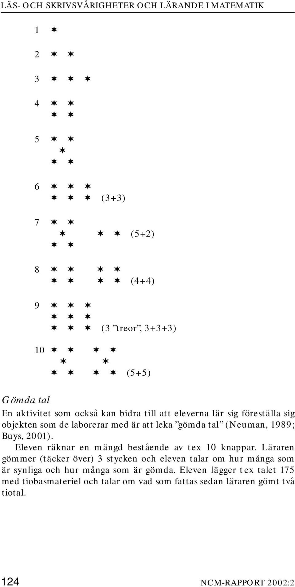 tal (Neuman, 1989; Buys, 2001). Eleven räknar en mängd bestående av tex 10 knappar.