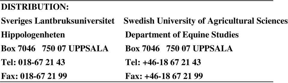 Studies Box 7046 750 07 UPPSALA Box 7046 750 07 UPPSALA Tel: